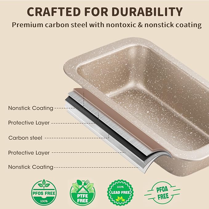 Terlulu 10-Piece Baking Pans Set, Bakeware Sets Nonstick, Baking Set for Oven Cooking, Stackable Carbon Steel Pans Include Cookie Sheets, Muffin Pan, Cake Pan, Pizza Pan, Loaf Pan, Roasting Pan, Gold - Image 6