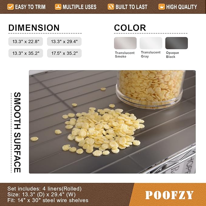 Poofzy Wire Shelf Liner 14" x 36", Set of 4 Gray - Image 3