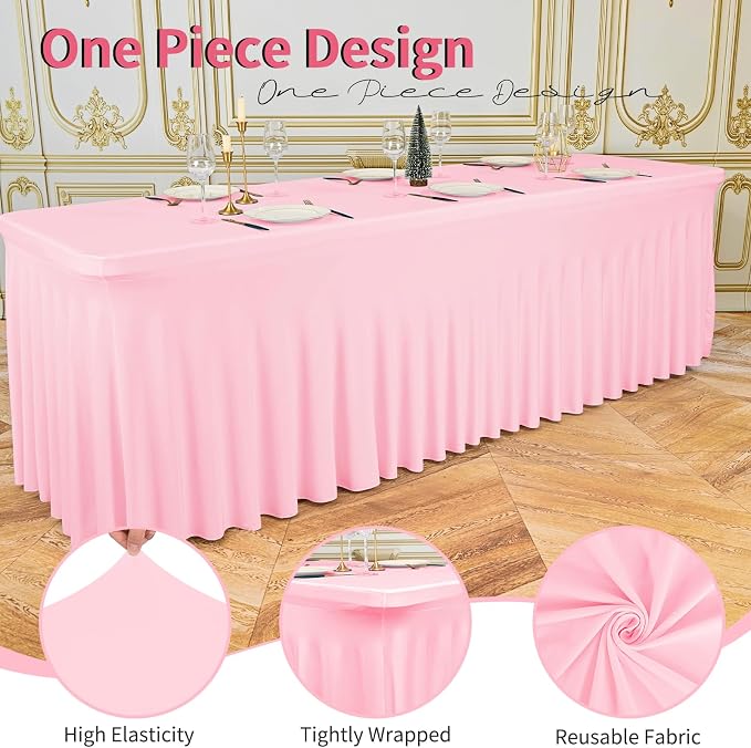 6 Packs Pink Spandex Table Clothes for 8 Ft Tables - Image 3