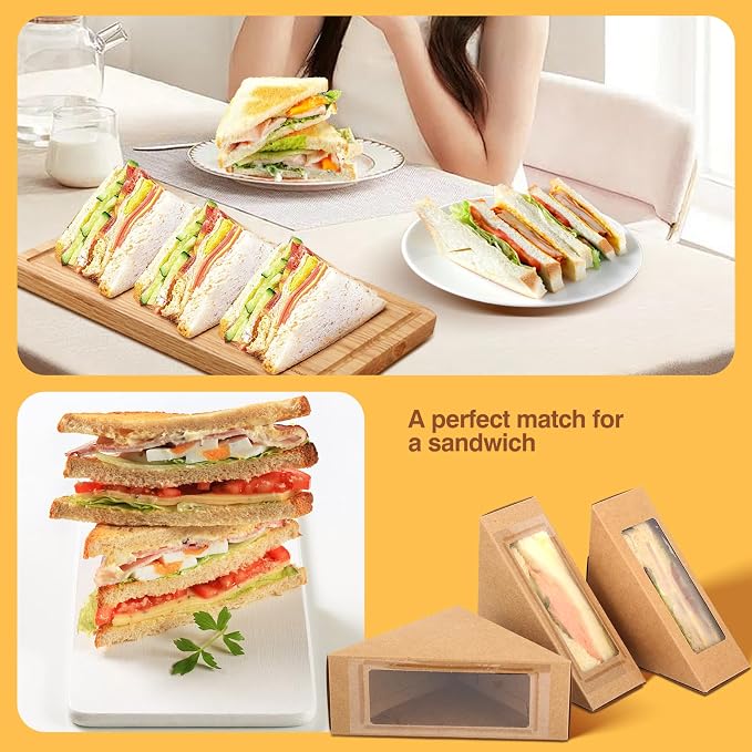 Paper Sandwich Box 100 Pieces Sandwich Take Out Boxes with Window Paper Take Out Containers Mini Burger Boxes for Bakery, Restaurant Takeaway service - Image 7