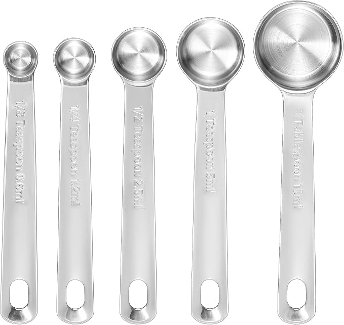 KEAWELL Premium 18/10 Measuring Spoons Set (Silver, 5PC Measuring Spoons) | 18/10 Stainless Steel; 1/8 Tsp to 1 Tbsp; Extrat-Long Handles; Stackable; Dishwasher Safe for Baking and Cooking. - Image 3