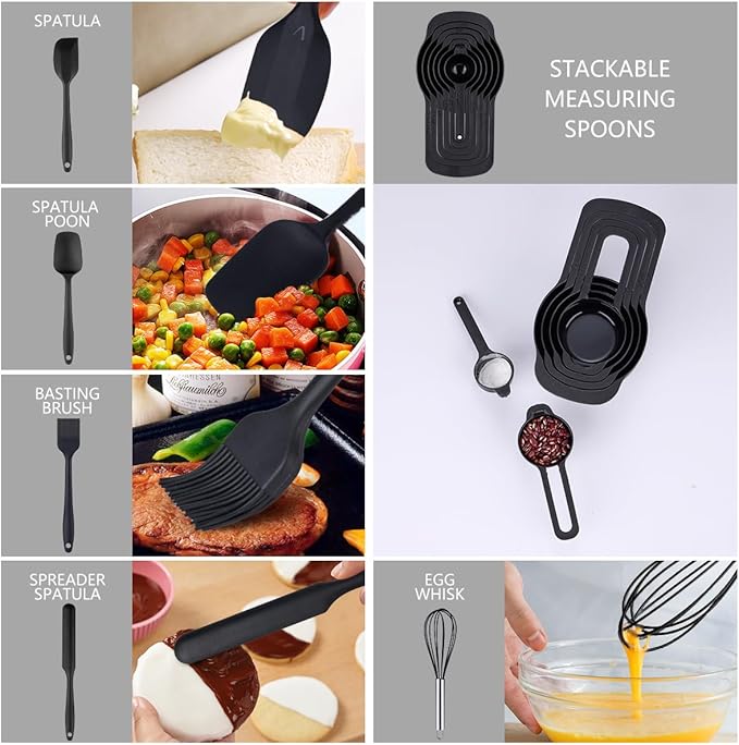 Leidawn Mixing Bowls with Lids Set, 25 PCS Black Mixing Bowl for Kitchen - Image 5