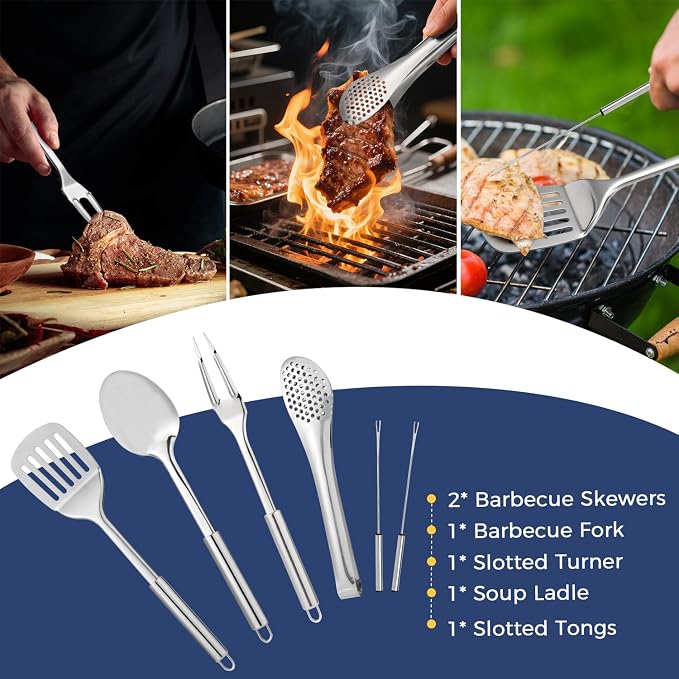 THTYBROS Portable Camping Kitchen Utensil 34 Pcs Set- Cookware Kit, Stainless Steel Outdoor Cooking and Grilling Utensil Organizer Travel Set Perfect for Travel, Picnics, RVs, Camping, BBQs, Parties - Image 5