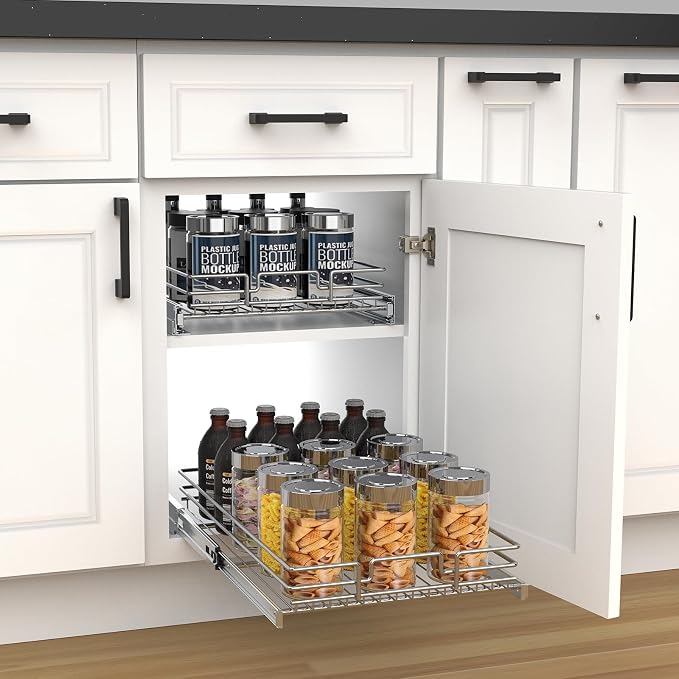 Pull Out Cabinet Organizer, Heavy-Duty Metal Sliding Drawer Shelf for Kitchen Cabinets, Chrome, Doesn't Include Door Fittings (17 * 21 IN) - Image 8