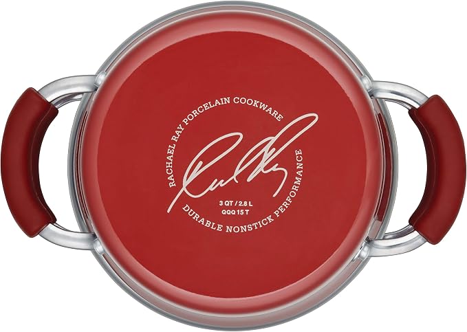 Rachael Ray Cucina Hard Porcelain Enamel Nonstick Multi-Pot / Steamer Set, 3-Quart, Cranberry Red - 16800 - Image 3