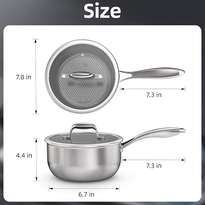 COOKER KING 3 Quart Stainless Steel Saucepan with Lid, Tri-Ply Ceramic Nonstick Pot, Metal Utensil Safe, Dishwasher & Oven Safe up to 900F, Induction Cookware for All Stovetops - Image 7