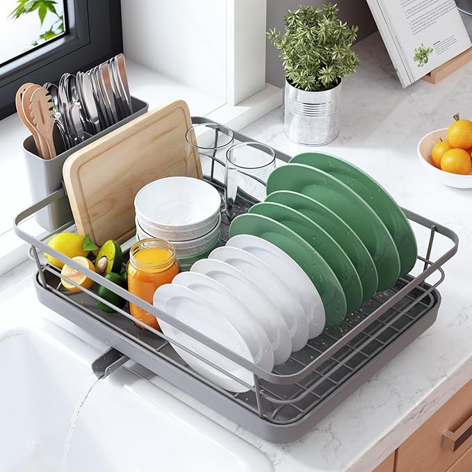 Kitsure Dish Drying Rack for Kitchen Counter, 12''W x 15.5''L, Grey by Kitsure