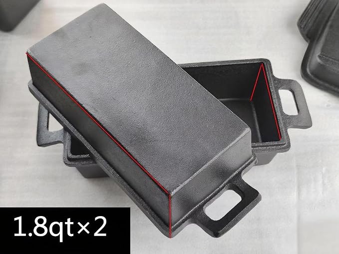 2-In-1 Cast Iron Oven Pan - 9"x5" Durable Loaf Pans Rectangular Baking Pan with Banneton Bread Proofing Basket set for home baking, 2 Piece Set -1.8 QT×2 Pcs (Silicone mats, Bread Pan 4 Set) - Image 2