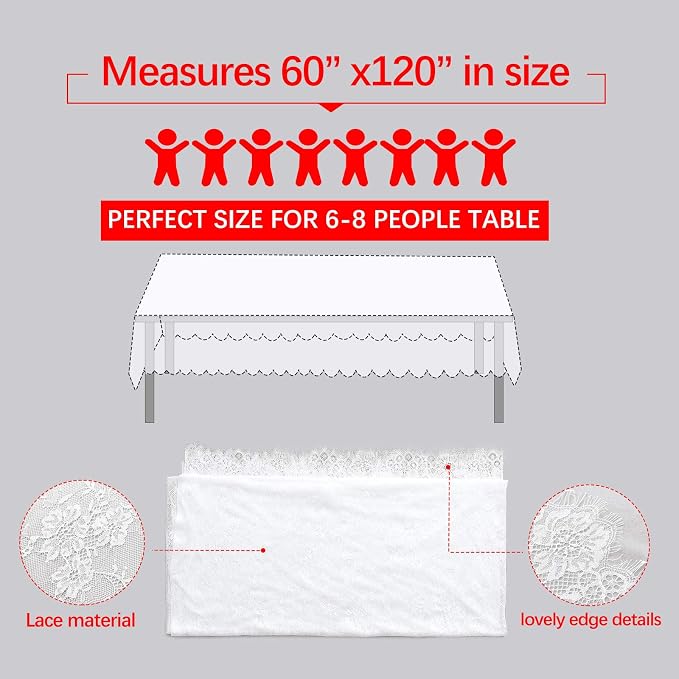 LuoluoHouse White Lace Tablecloth 6pcs Table Fabric 60x120 Inch for Rustic - Image 5