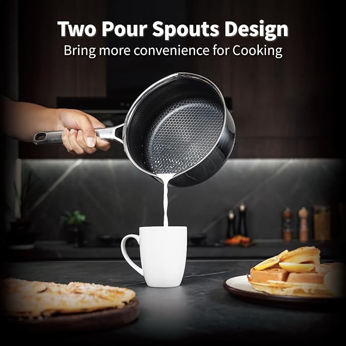 Hybrid Nonstick 4 QT Saucepan with Lid, Stainless Steel Stockpot with Honeycomb Texture,Compatible with All Cooktops,Dishwasher and Oven Safe - Image 4