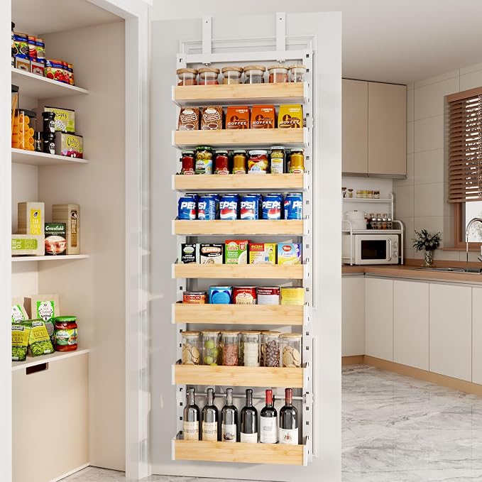 8-Tier Over The Door Pantry Organizer, Heavy-Duty Metal Wall Mount or Hanging Spice Rack, behind the door storage Shelves with Adjustable Basket, Back of Door Organizer for Kitchen Cabinet and Closet - Image 4