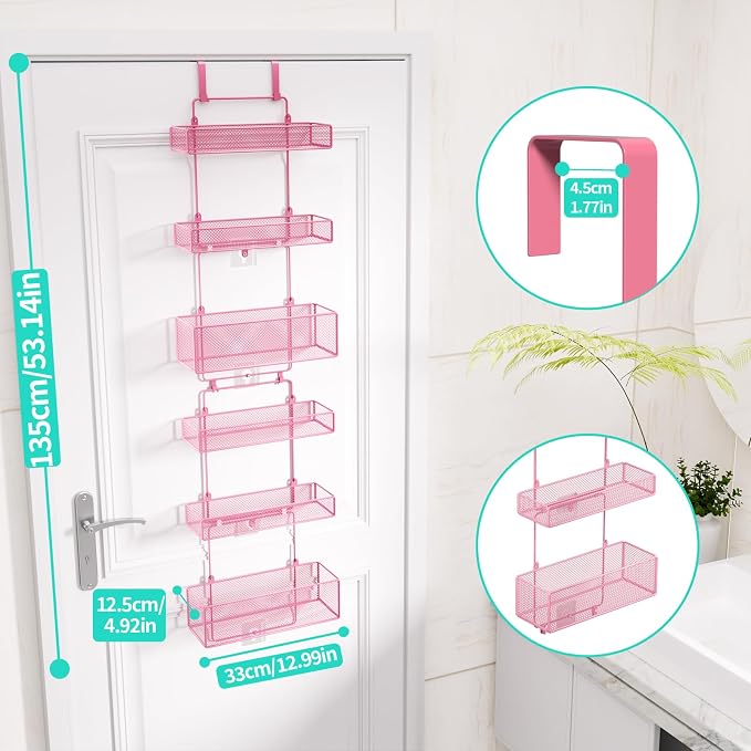 HapiRm Over Door Organizer Storage - Separable Door Organizer Hanging with 6 Metal Large Capacity Baskets for Bathroom Bedroom Kitchen Pantry Closet (Pink) - Image 3