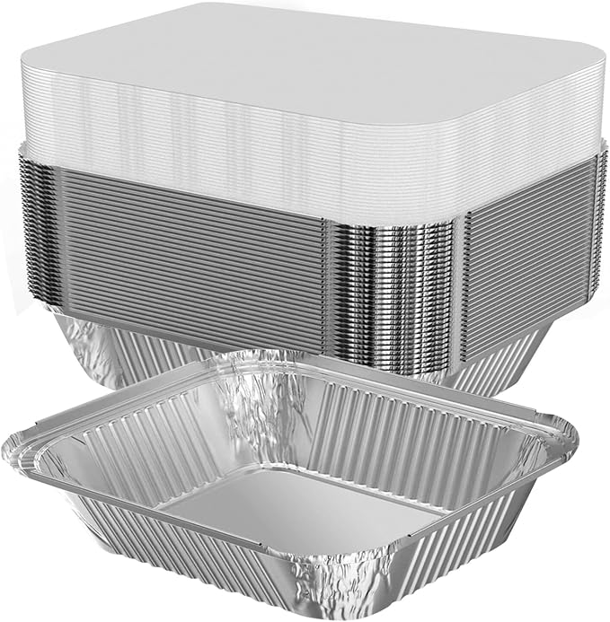 WANBAO 8.3"x6.2" 2.25LB Disposable Tin Foil Pans with Lids, 100 PACK | Aluminum Pans To Go Containers for Cooking, Baking, Catering Party Meal Prep, Take Out - Image 3