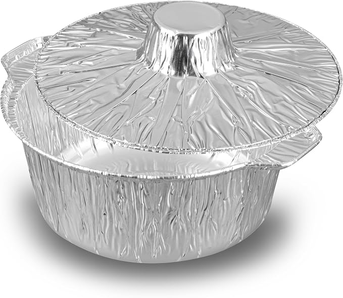 Foil Lux 60 Ounce Pans And Lids, 100 Disposable Pots With Lids - Oven-Ready, Stove Compatible, Aluminum Foil Baking Pans, Freezable, For Outdoor Camping, Vacation, Picnic, And More - Restaurantware by Restaurantware
