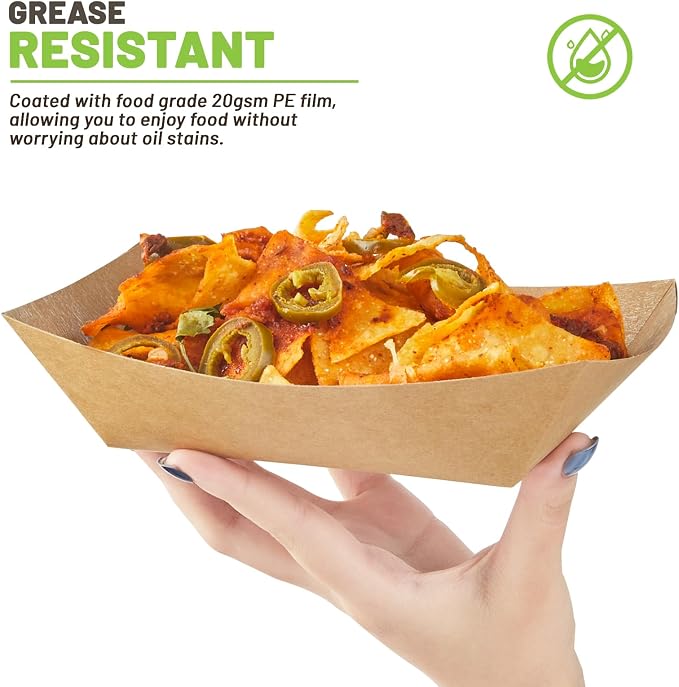 ZORRITA 100 Pack 3 Lb Paper Food Trays | Disposable, Kraft Paper, Nacho Trays, Food Boats, Taco Holders, Party Serving Baskets, For Hot Dogs Snacks Tacos Fries - Image 4