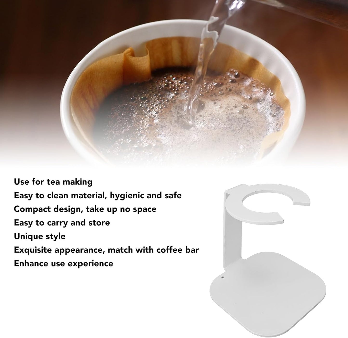 Coffee Dripper Stand Iron Pour Over Filter Holder Space Saving Maker Station for Bar Equipment (White)