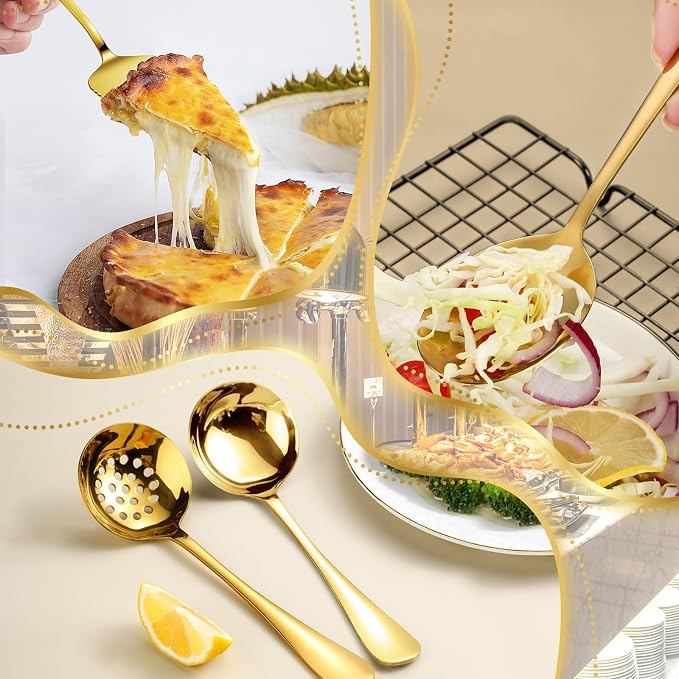 30 Piece Stainless Steel Serving Utensils Set - Buffet Serving Spoons Forks Tongs for BBQ, Parties, Catering, Weddings, Events - Gold - Image 6