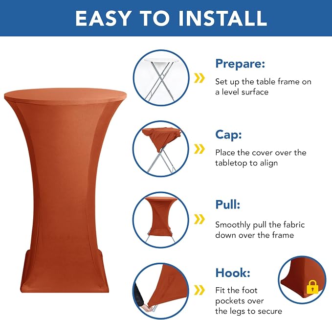 Cocktail Table Covers-Spandex Round High Top Table Cloths Party Rust - Image 5