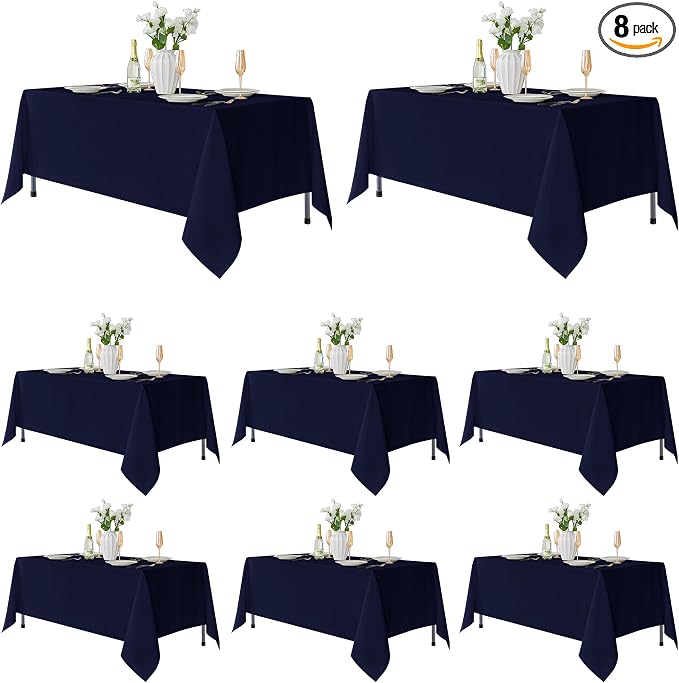 Fitable 8 Pack Navy Tablecloths 70x108 Inch for 6 Ft Rectangle Tables by Fitable
