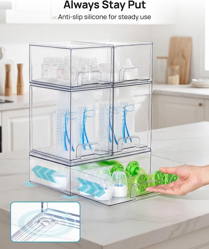 Vtopmart Clear Stackable Storage Drawers Set of 5, Plastic Organizer Bins | Multi-purpose Boxes for Baby Bottle Storage, Ideal for Kichen, Vanity, Bathroom, Undersink, Cabinet, Pantry Organization - Image 9