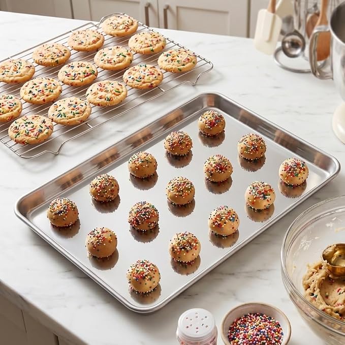 Homikit Baking Half Sheet with Wire Cooling Rack Set (2 Pans+2 Racks) | 18x13 Inch Stainless Steel Cookie Sheets & Cooling Racks, Large Metal Bacon Crisp Trays, Oven & Dishwasher Safe, Non Toxic - Image 6