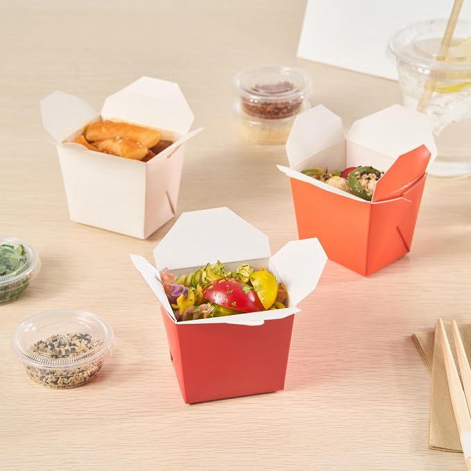 Restaurantware Chinese Take Out Boxes 200 Pack of 8 oz Grease-resistant Party Take Out Food Containers Disposable Stackable Asian Square Red Paper To Go Boxes For Restaurants - Image 9