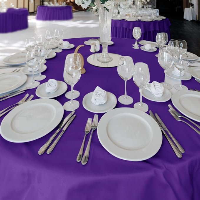 Fitable 6 Pack Purple Tablecloths 90 Inch Round for 36"-72" Tables - Image 2
