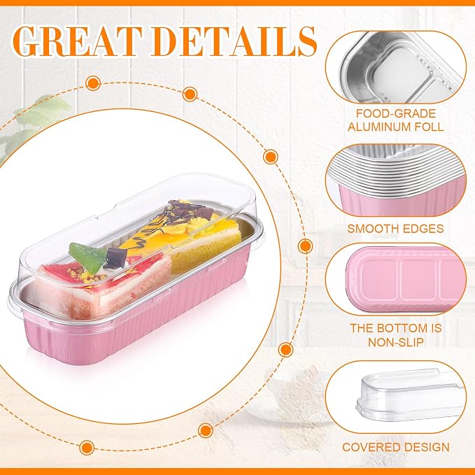 Qunclay 300 Pcs Mini Loaf Pans with Lids 6.8 oz Aluminum Foil Mini Cake Pans with Lids Rectangle Loaf Baking Cups Disposable Cake Containers for Muffin Ramekins Large Gatherings Parties(Multicolor) - Image 3