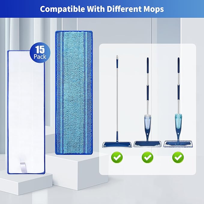 15-Pack Microfiber Mop Pads for Bona Mop- Washable Reusable Refills for Hardwood, Tile & Multi-Surface Floors | Pet Hair & Stain Remover - Image 2