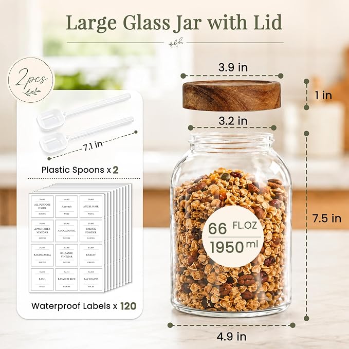 CONNOO 2Pcs-66oz Glass Storage Containers with Lids - Image 3