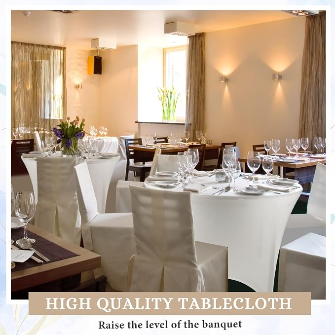 Preboun 8 Pack 48 Inch/ 4 FT Spandex Round Tablecloth White Fitted - Image 3