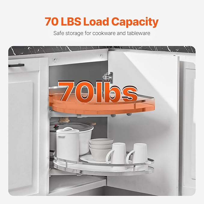 VEVOR Swing Left Blind Corner Cabinet, Pull Out Organizer for 36 inch Width Blind Cabinet, 2 Tier Height Adjustable Swing Tray, Soft Close Kitchen Cloud Blind Organizer, Left Open - Image 6