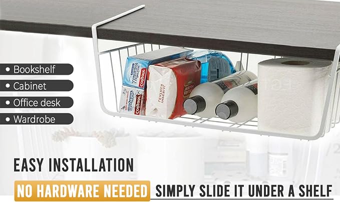 YBM Home Under Shelf Wire Basket Storage Organizer for Kitchen Pantry - Hanging Storage Cabinet Organizer Rack Adds Extra Storage Space Underside the Shelf (2, Medium) - Image 6