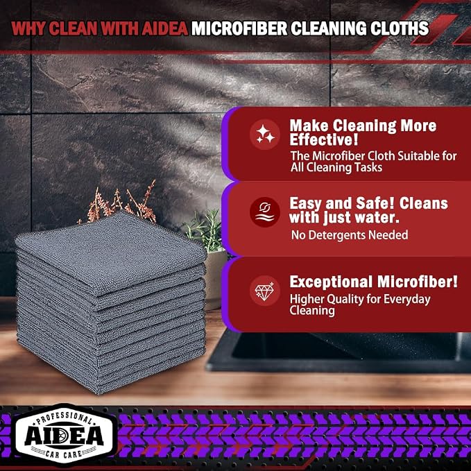 AIDEA Microfiber Cleaning Cloth Grey 10PK, Microfiber Towels 12"×12" - Image 2