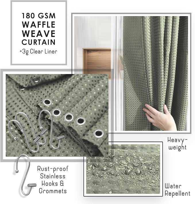Clara Clark Bathroom Accessories Set - 27PC Bathroom Set with Adhesive Corner Shower Caddy Hanging, Bathroom Sets with Shower Curtain and Rugs, Sage Green Shower Curtain Set with Bathroom Trash Can - Image 8