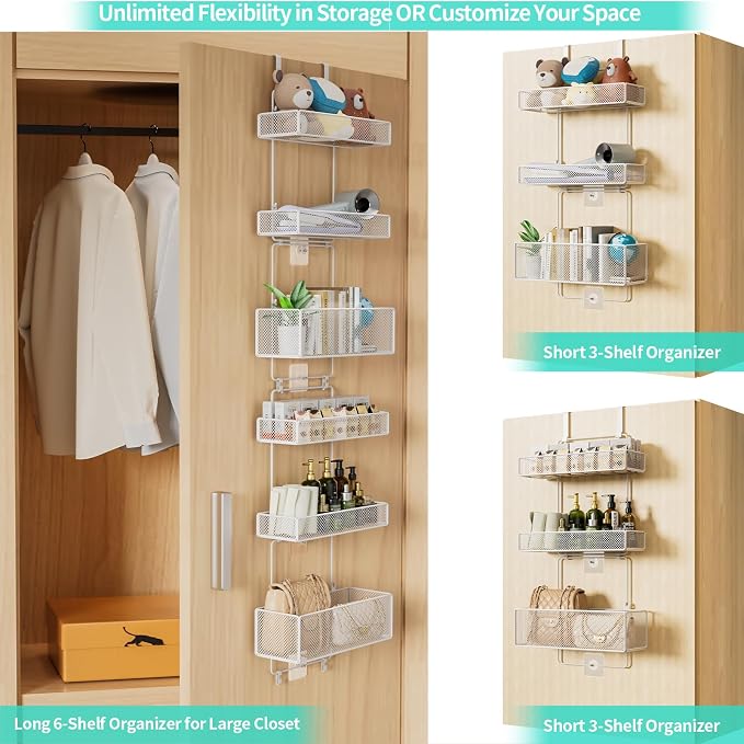 HapiRm Over Door Organizer Storage - Separable Door Organizer Hanging with 6 Metal Large Capacity Baskets for Bathroom Bedroom Kitchen Pantry Closet (White) - Image 4