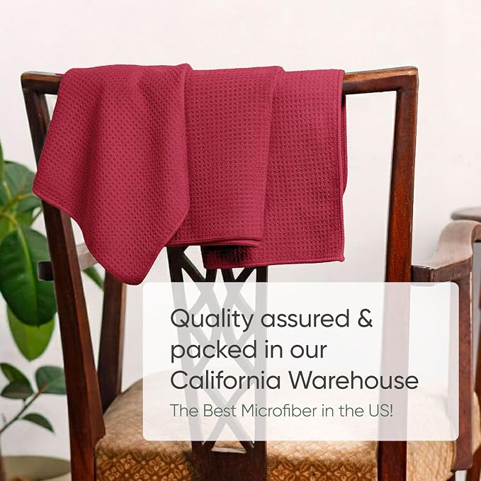 Kitchen Towels - Microfiber Waffle Weave Towels | Absorbent, No Lint, Thick, Reusable, Commercial, Soft, Hand, Tea, Glass, Bar, Sublimation Blank, Polyester Cloths (Red, 16 x 16 (6 Pack)) - Image 6