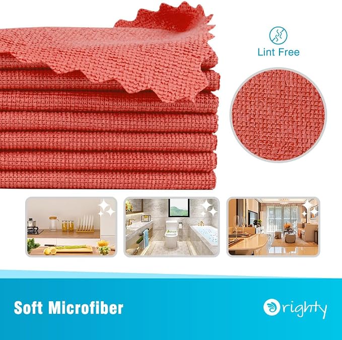 Orighty Cleaning Cloths, Shop Towels 100 Pack, Shop Rags Reusable, Microfiber Cleaning Rags Bulk for Cars, Multi-Purpose Lint Free Towels for Automotive, Mechanic, Kitchen, 11.5’’ x 11.5’’, Red - Image 2