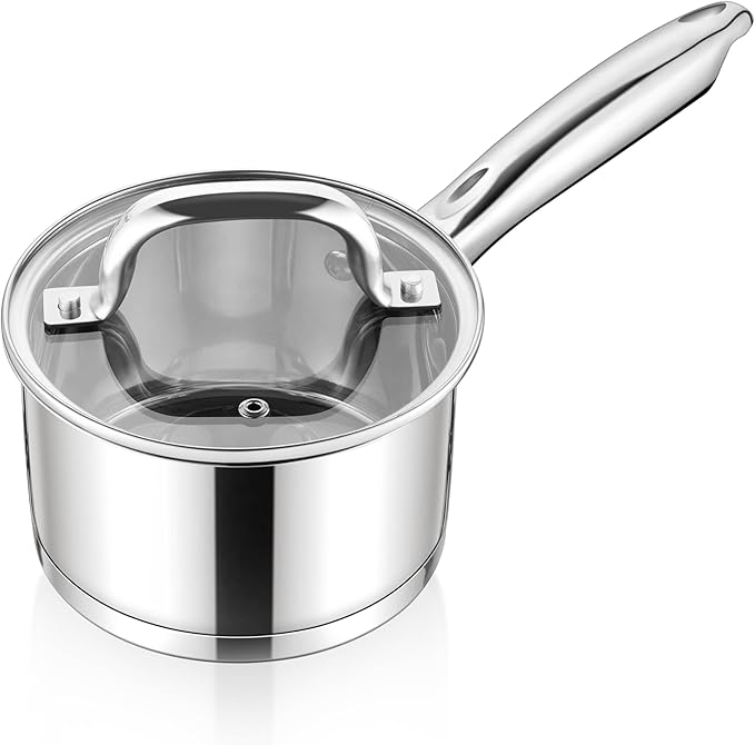 E-far 1 QT Small Saucepan with Lid, Stainless Steel Sauce Pan Boiling Pot by E-far