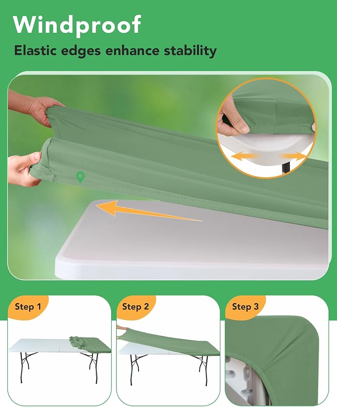 Fitted Tablecloth Rectangle Table Cloths with Elastic, 6 ft, Sage, 6 Pack - Image 3