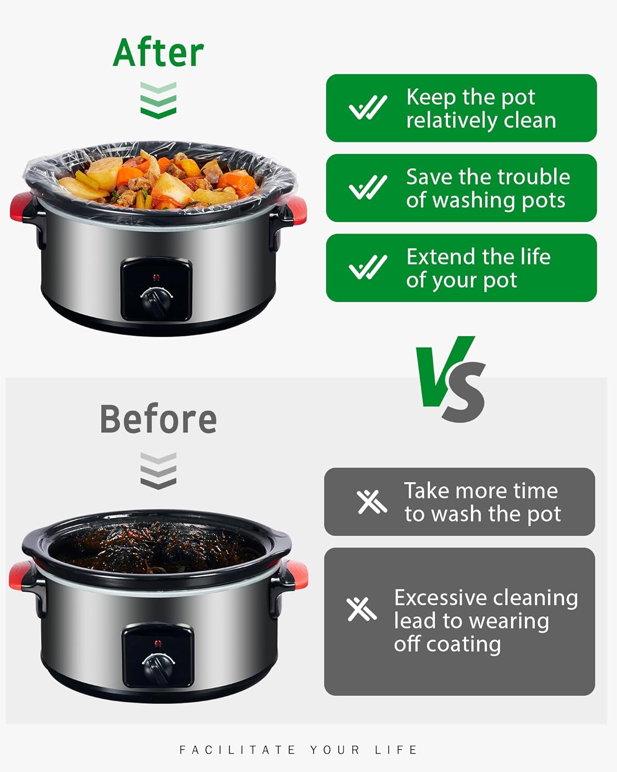 Syntus Slow Cooker Liners, 60 Count Cooking Bags Extra Large Size Disposable Pot Liners Plastic Bags, Fit 6QT to 10QT for Slow Cooker Cooking Trays, 14"x 22", 60 Liners