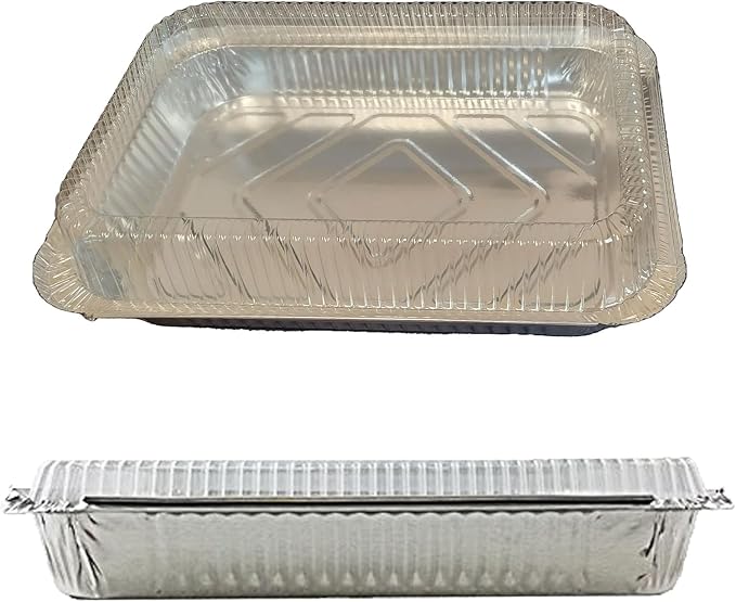4 LB Foil Pans with Lids 12 x 8 x 1.6” Aluminum Trays and Plastic Dome Lids for Baking, Roasting, Broiling, Or Storage (10 Sets) - Image 2