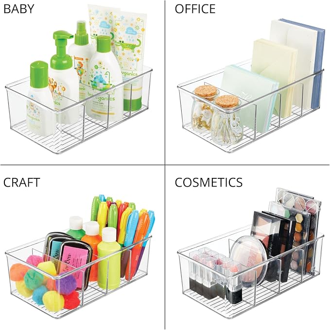 mDesign Plastic Divided Bin Storage Containers - Perfect for Fridge, Cabinet, Pantry, and Home Organization - Clear - Refrigerator Organizers - Ligne Collection - 2 Pack, Clear - Image 8