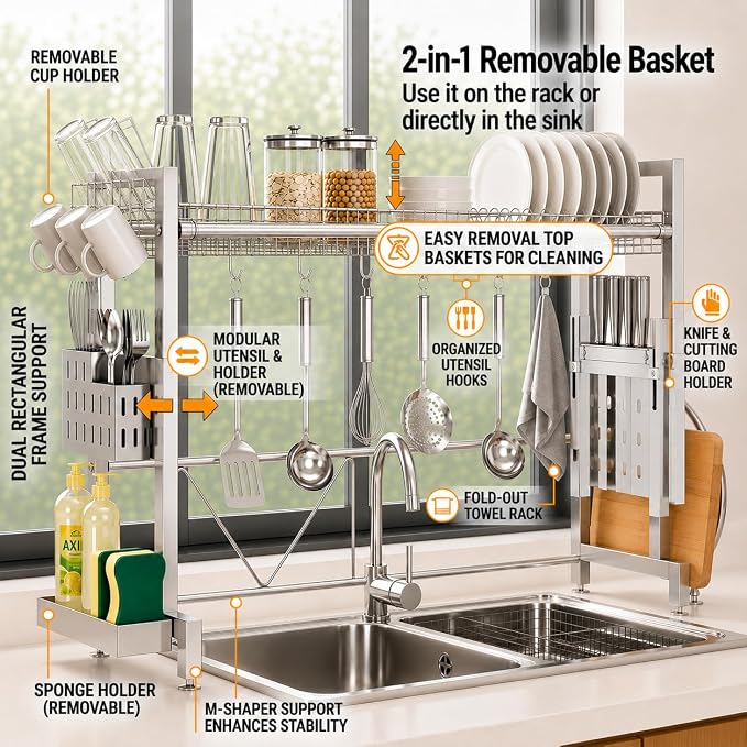 Over The Sink Dish Drying Rack, Expandable Width & Height Dish Rack - Image 2