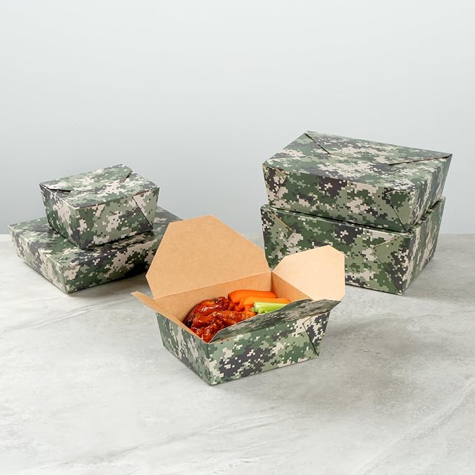 Restaurantware-Bio Tek 6.7 x 5.5 x 2.6 Inch Food Containers, 200 Durable Takeaway Boxes - Disposable, Sturdy, Camouflage Paper 45 Ounce Takeout Boxes, Rectangle, For Takeout And Delivery, Or Picnics - Image 9