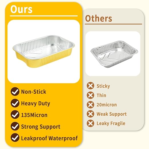 30-Pack 9x13 Gold Aluminum Foil Pans | Heavy Duty Half Size Baking Pan - Image 2