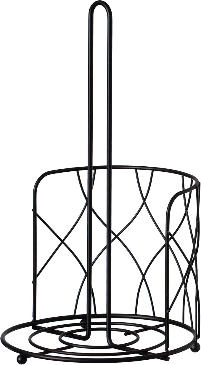 Basicwise Paper Towel Holder Countertop Set of 2 - Black Iron Stand with Weighted Non-Slip Base, One-Handed Tear, Raised Base Keeps Towels Dry, Modern Kitchen or Bathroom Dispenser by Basicwise