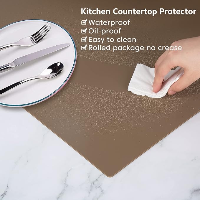 Silicone Mats for Kitchen Counter, Nonslip Silicone Mats for Crafts Countertop Protector Heat Resistant Mat (78.7” x 15.7”, Taupe) - Image 3