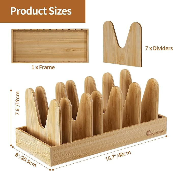 Housolution Bamboo Pot and Pan Lid Organizer Holder Storage Rack - Image 6