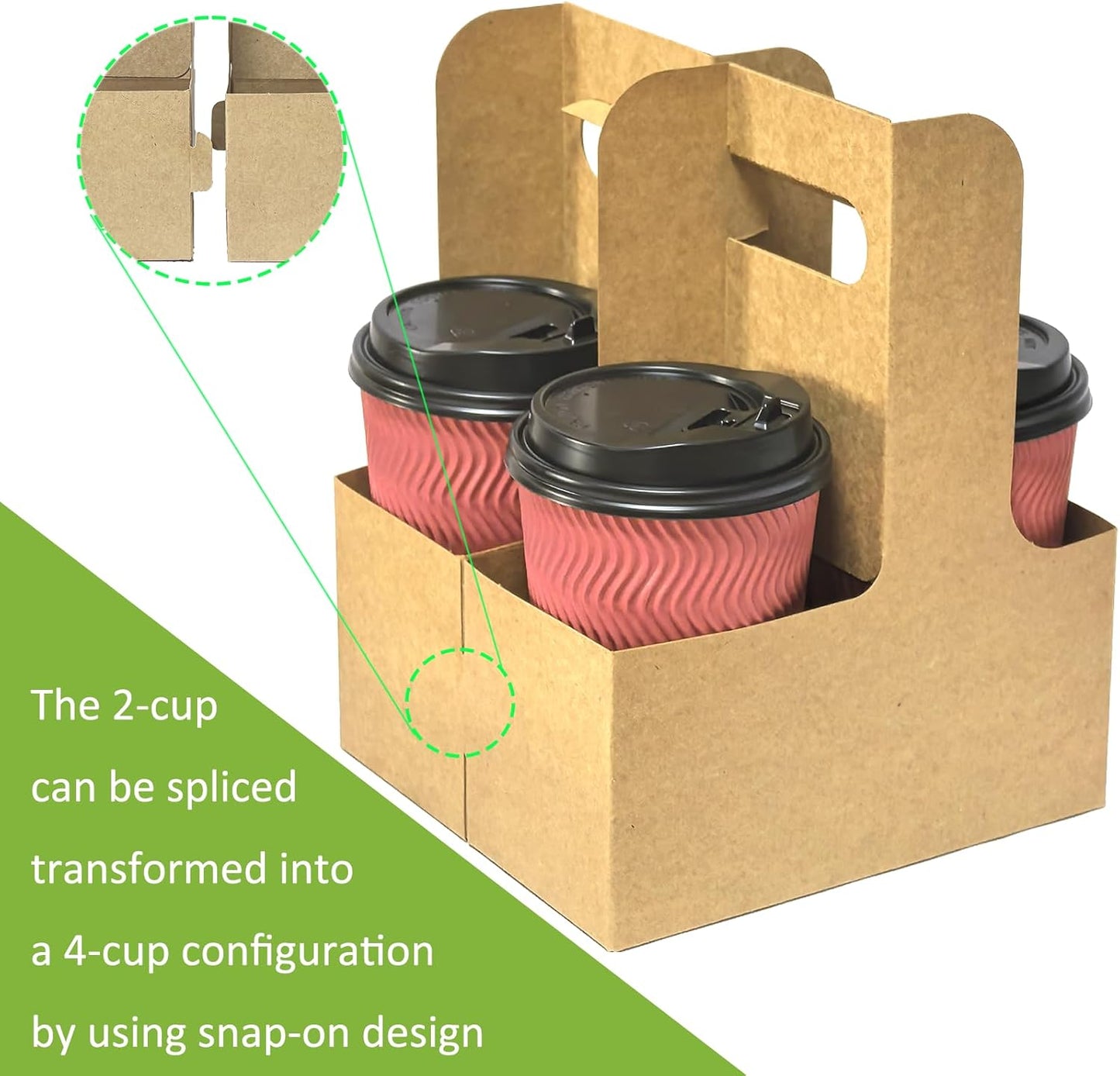 Disposable Drink Carrier with Handle, 2 Cup Kraft Paper to Go Coffee Cup Holder for Food Delivery Service Hot or Cold Drinks (100Pcs Kraft)